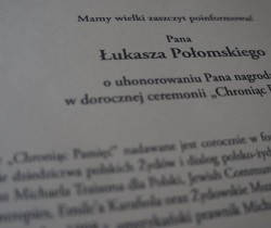 NAGRODA "CHRONIĄC PAMIĘĆ" DLA ŁUKASZA POŁOMSKIEGO